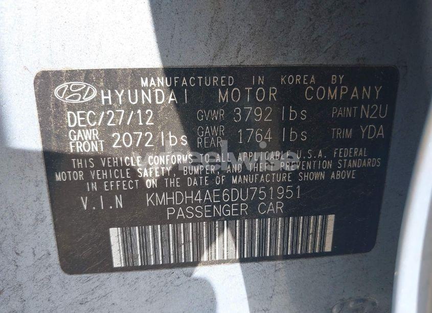 Photo 9 of 2013 Hyundai Elantra GLS (VIN KMHDH4AE6DU751951)