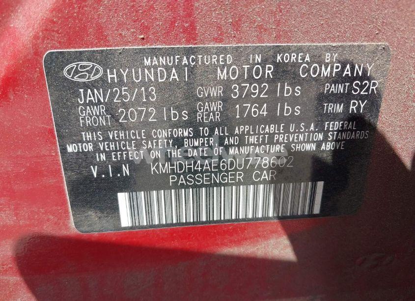 Photo 9 of 2013 Hyundai Elantra LIMITED (VIN KMHDH4AE6DU778602)