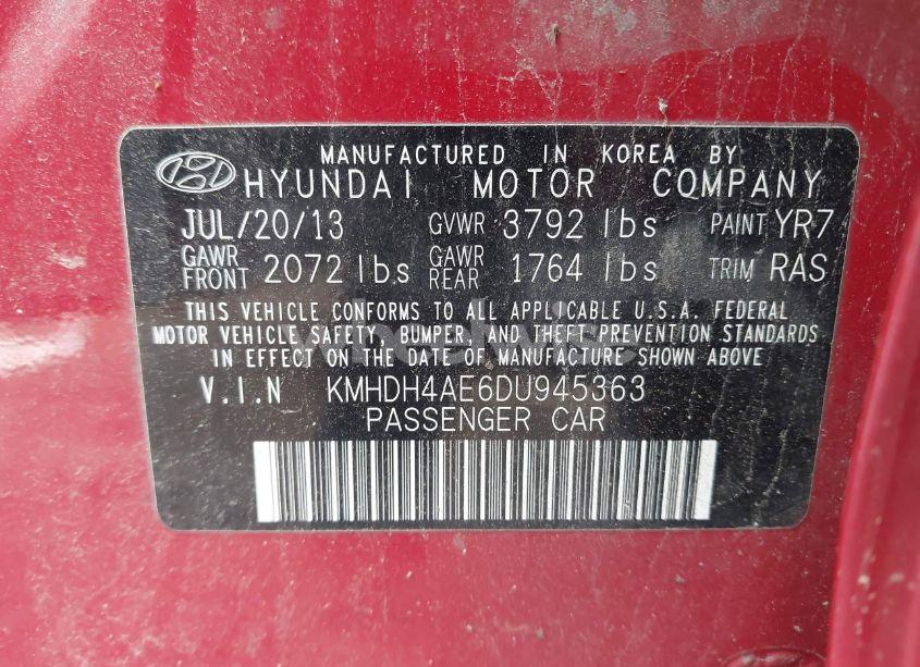 Photo 9 of 2013 Hyundai Elantra GLS (VIN KMHDH4AE6DU945363)