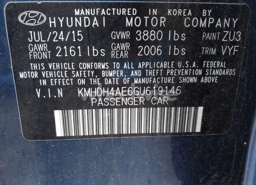 Photo 9 of 2016 Hyundai Elantra SE (VIN KMHDH4AE6GU619146)