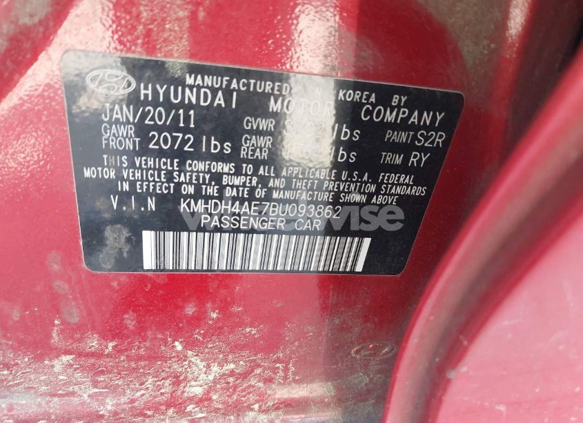 Photo 9 of 2011 Hyundai Elantra LIMITED (ULSAN PLANT) (VIN KMHDH4AE7BU093862)