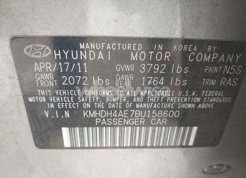 Photo 9 of 2011 Hyundai Elantra LIMITED (ULSAN PLANT) (VIN KMHDH4AE7BU158600)