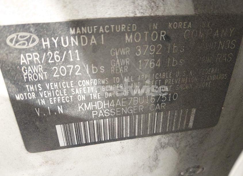 Photo 9 of 2011 Hyundai Elantra LIMITED (ULSAN PLANT) (VIN KMHDH4AE7BU167510)