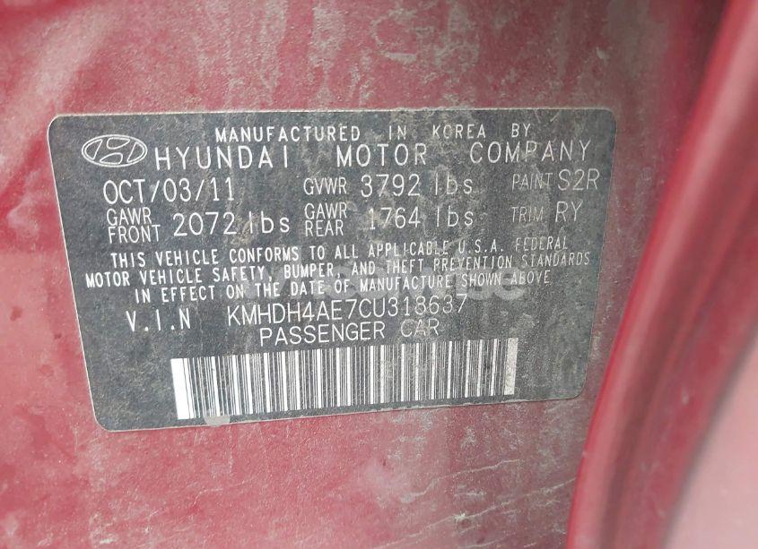 Photo 9 of 2012 Hyundai Elantra LIMITED (ULSAN PLANT) (VIN KMHDH4AE7CU318637)