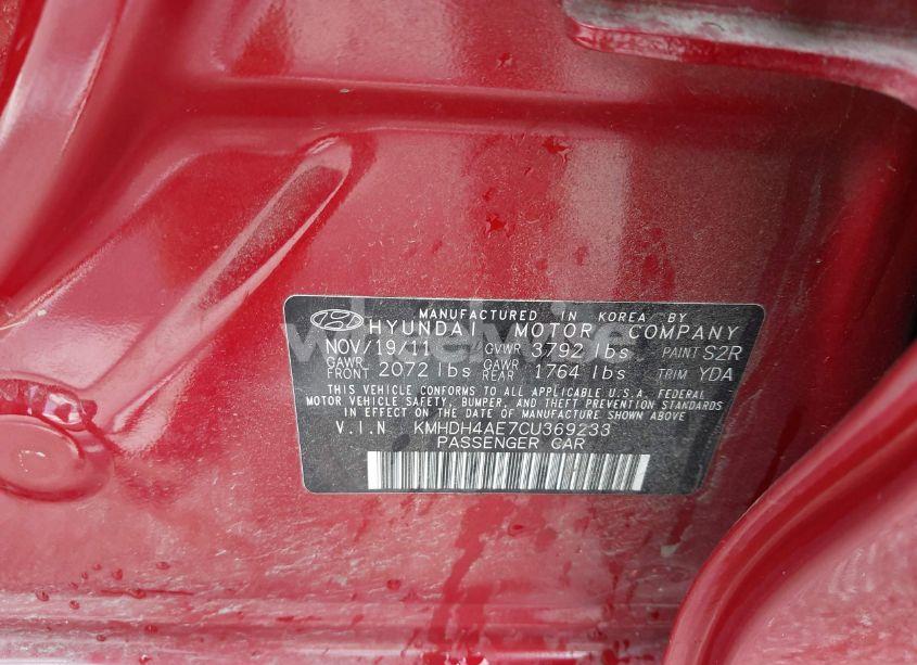 Photo 9 of 2012 Hyundai Elantra GLS (ULSAN PLANT) (VIN KMHDH4AE7CU369233)