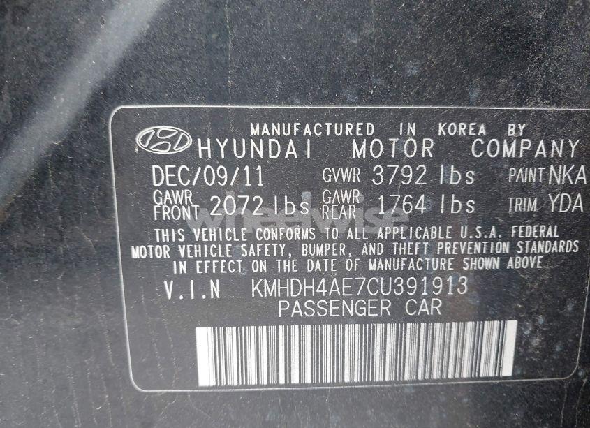 Photo 9 of 2012 Hyundai Elantra GLS (ULSAN PLANT) (VIN KMHDH4AE7CU391913)