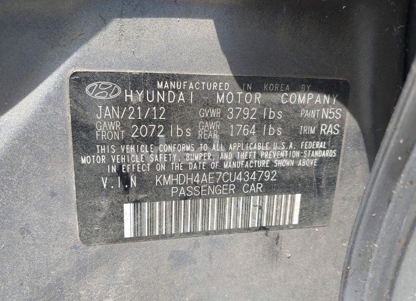 Photo 9 of 2012 Hyundai Elantra GLS (ULSAN PLANT) (VIN KMHDH4AE7CU434792)