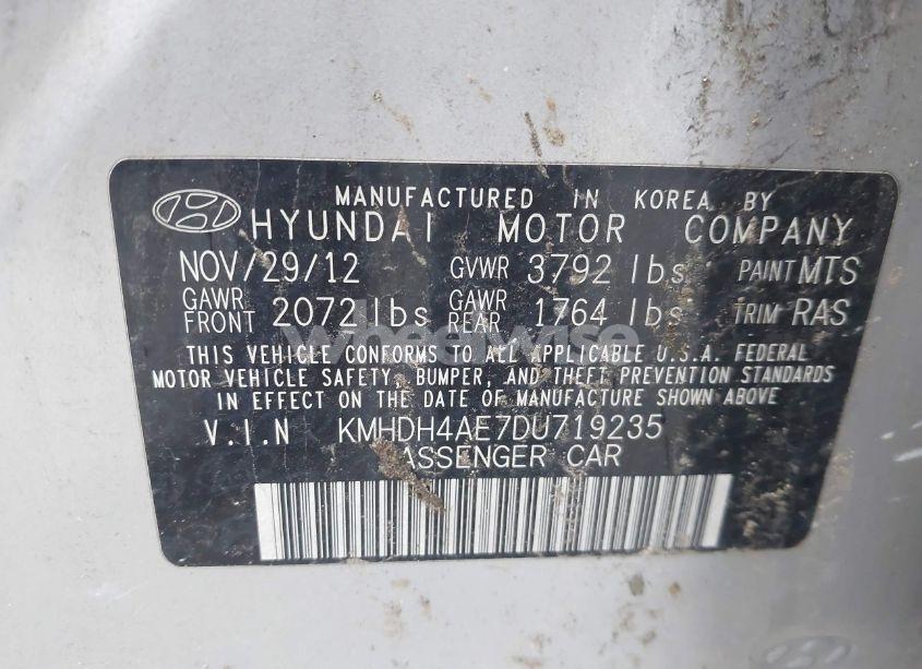 Photo 9 of 2013 Hyundai Elantra GLS (VIN KMHDH4AE7DU719235)