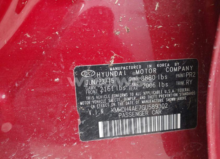 Photo 9 of 2016 Hyundai Elantra LIMITED (VIN KMHDH4AE7GU589302)