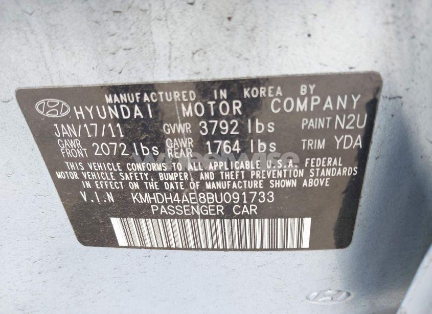Photo 9 of 2011 Hyundai Elantra GLS (ULSAN PLANT) (VIN KMHDH4AE8BU091733)