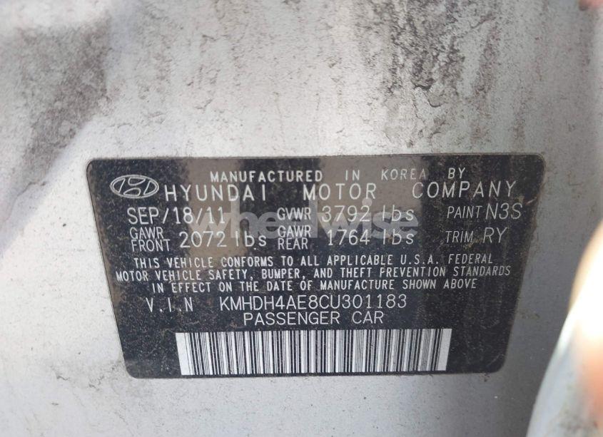 Photo 9 of 2012 Hyundai Elantra LIMITED (ULSAN PLANT) (VIN KMHDH4AE8CU301183)