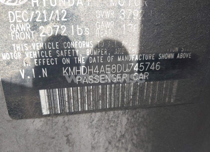 Photo 9 of 2013 Hyundai Elantra LIMITED (VIN KMHDH4AE8DU745746)