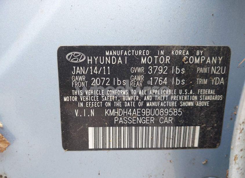 Photo 9 of 2011 Hyundai Elantra GLS (ULSAN PLANT) (VIN KMHDH4AE9BU089585)