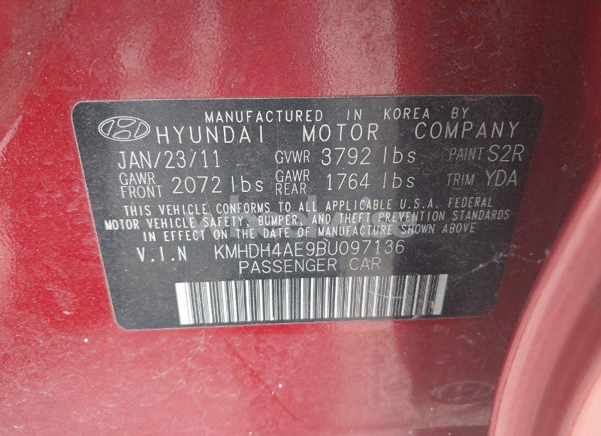 Photo 9 of 2011 Hyundai Elantra GLS (ULSAN PLANT) (VIN KMHDH4AE9BU097136)