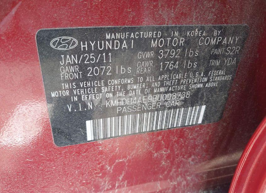 Photo 8 of 2011 Hyundai Elantra GLS (ULSAN PLANT) (VIN KMHDH4AE9BU098738)