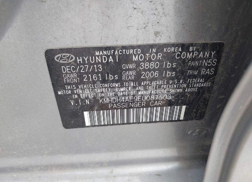 Photo 9 of 2014 Hyundai Elantra SE (VIN KMHDH4AE9EU087503)