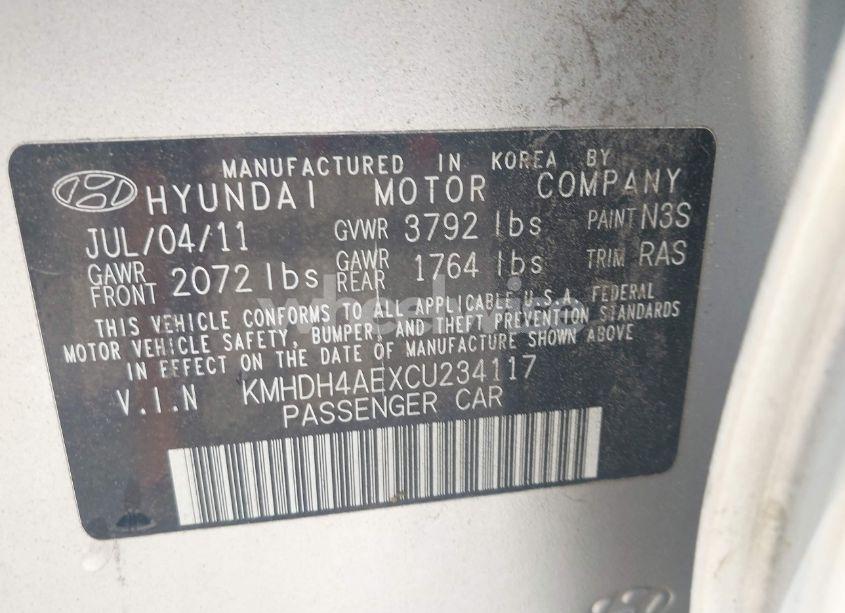Photo 9 of 2012 Hyundai Elantra GLS (ULSAN PLANT) (VIN KMHDH4AEXCU234117)