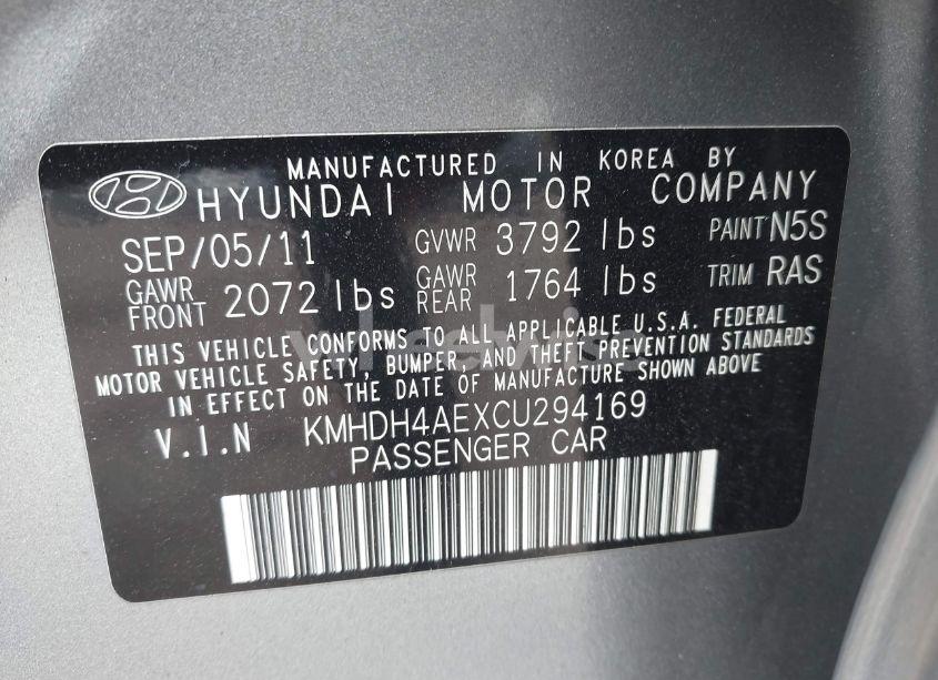 Photo 9 of 2012 Hyundai Elantra GLS (ULSAN PLANT) (VIN KMHDH4AEXCU294169)