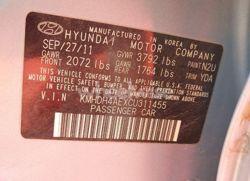 Photo 9 of 2012 Hyundai Elantra GLS (ULSAN PLANT) (VIN KMHDH4AEXCU311455)