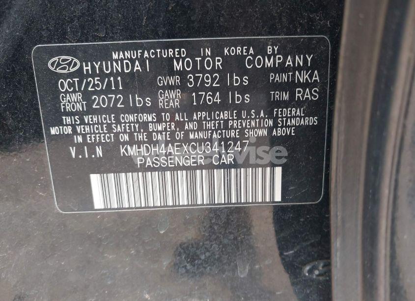 Photo 9 of 2012 Hyundai Elantra GLS (ULSAN PLANT) (VIN KMHDH4AEXCU341247)