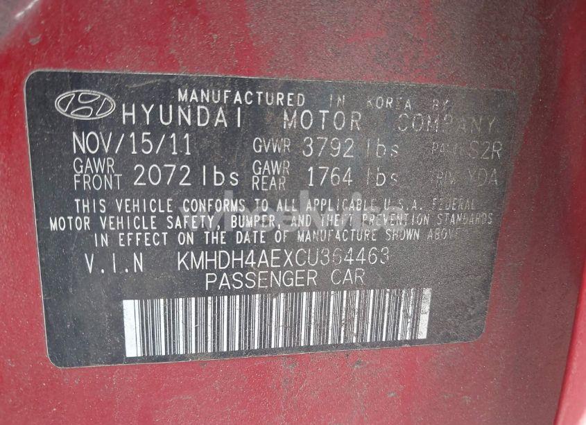 Photo 9 of 2012 Hyundai Elantra LIMITED (ULSAN PLANT) (VIN KMHDH4AEXCU364463)