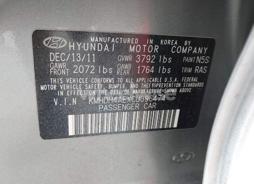 Photo 9 of 2012 Hyundai Elantra GLS (ULSAN PLANT) (VIN KMHDH4AEXCU396474)
