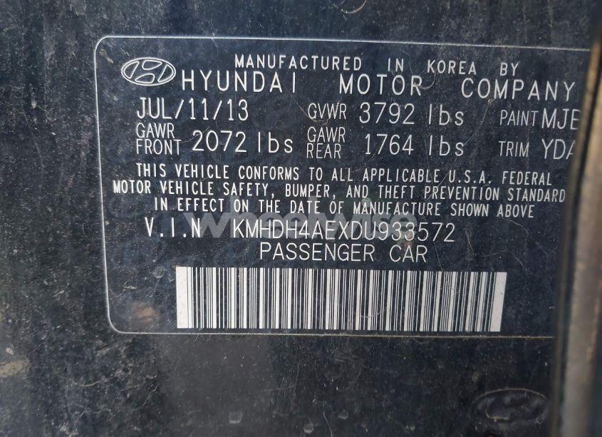 Photo 9 of 2013 Hyundai Elantra GLS (VIN KMHDH4AEXDU933572)