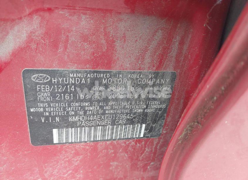 Photo 9 of 2014 Hyundai Elantra LIMITED (VIN KMHDH4AEXEU129645)