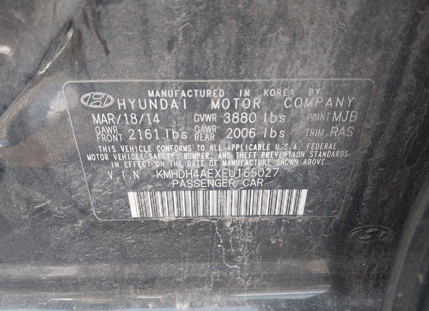 Photo 9 of 2014 Hyundai Elantra LIMITED (VIN KMHDH4AEXEU165027)