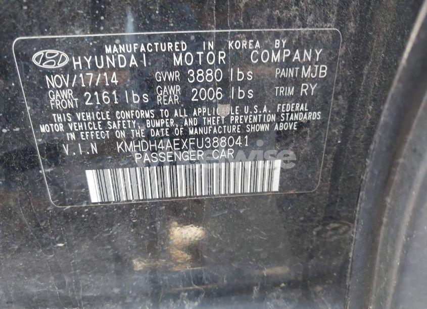 Photo 9 of 2015 Hyundai Elantra LIMITED (VIN KMHDH4AEXFU388041)