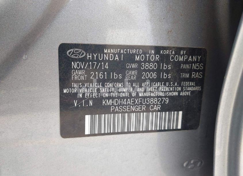 Photo 9 of 2015 Hyundai Elantra SE (VIN KMHDH4AEXFU388279)