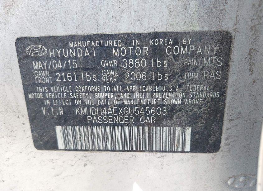 Photo 9 of 2016 Hyundai Elantra SE (VIN KMHDH4AEXGU545603)