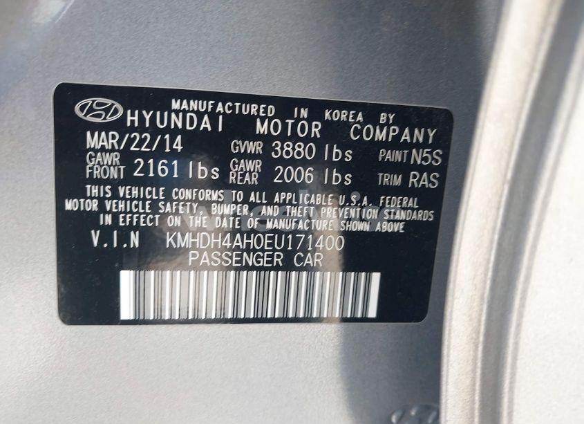 Photo 9 of 2014 Hyundai Elantra SPORT (VIN KMHDH4AH0EU171400)