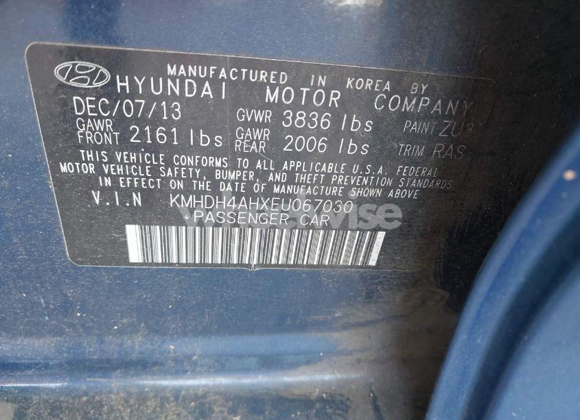 Photo 9 of 2014 Hyundai Elantra SPORT (VIN KMHDH4AHXEU067030)