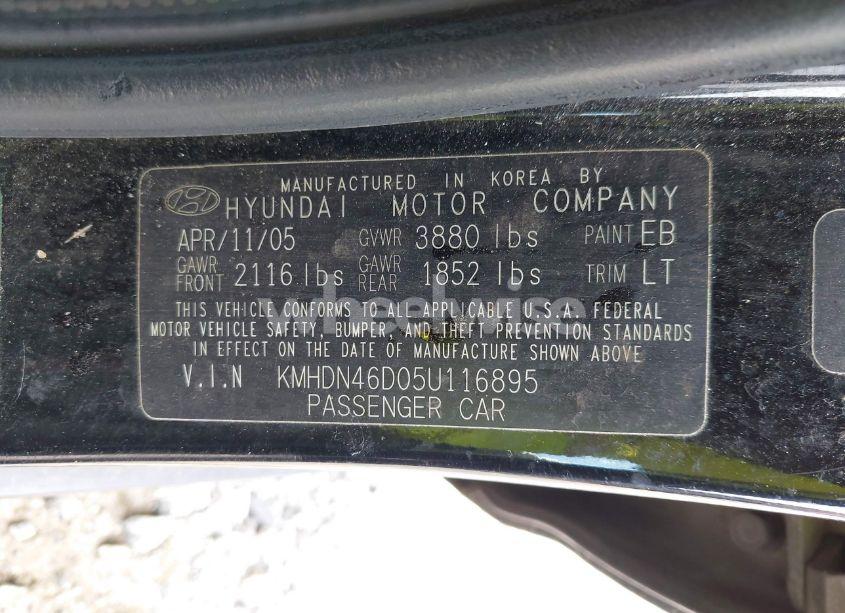 Photo 9 of 2005 Hyundai Elantra GLS/GT (VIN KMHDN46D05U116895)