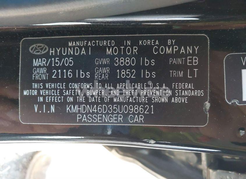Photo 9 of 2005 Hyundai Elantra GLS/GT (VIN KMHDN46D35U098621)