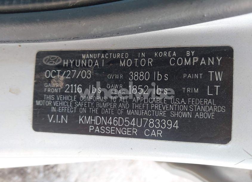 Photo 9 of 2004 Hyundai Elantra GLS/GT (VIN KMHDN46D54U783394)