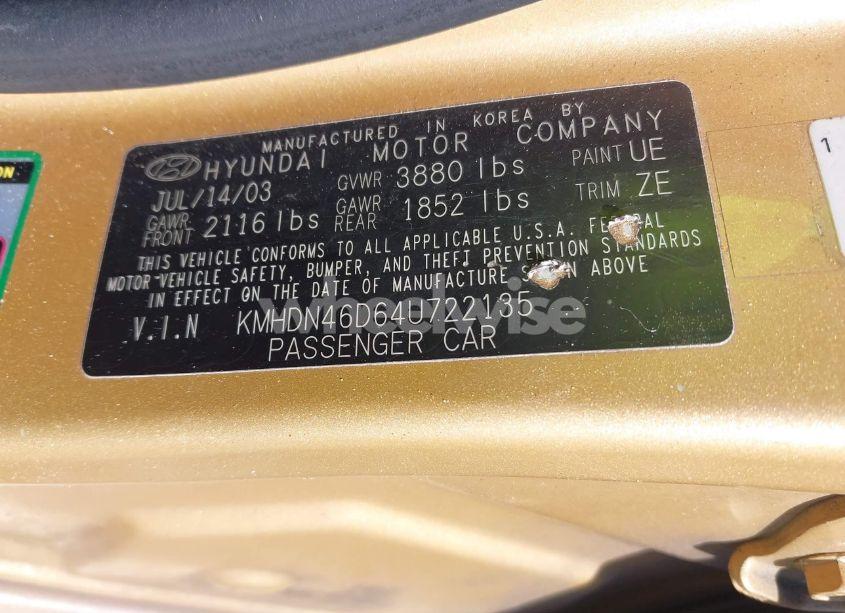 Photo 9 of 2004 Hyundai Elantra GLS/GT (VIN KMHDN46D64U722135)