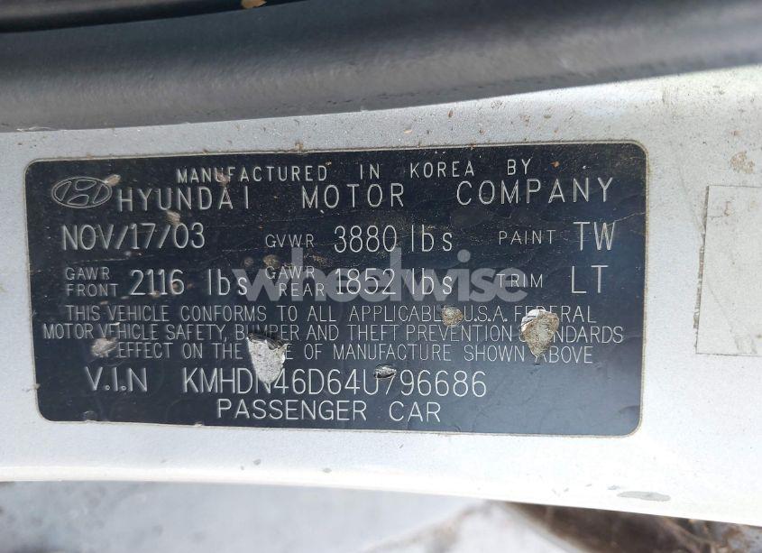 Photo 9 of 2004 Hyundai Elantra GLS/GT (VIN KMHDN46D64U796686)