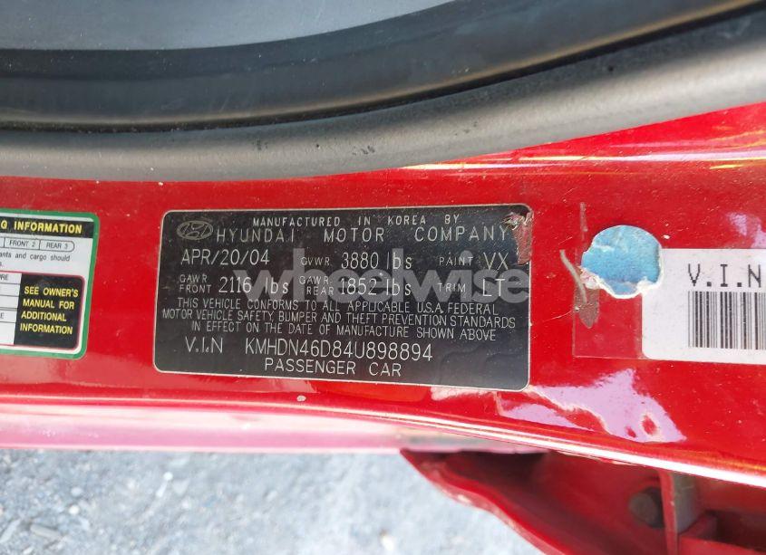 Photo 9 of 2004 Hyundai Elantra GLS/GT (VIN KMHDN46D84U898894)