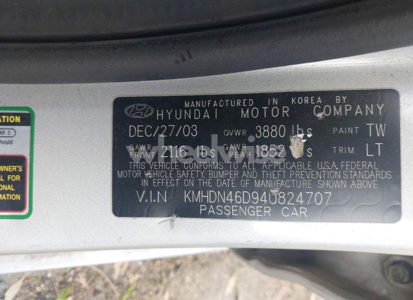 Photo 9 of 2004 Hyundai Elantra GLS/GT (VIN KMHDN46D94U824707)