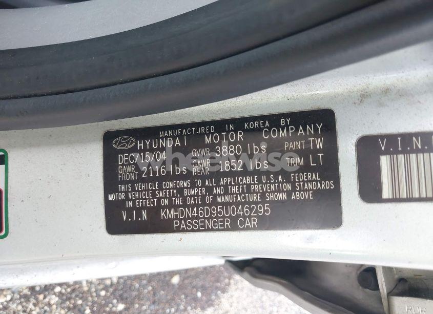 Photo 9 of 2005 Hyundai Elantra GLS/GT (VIN KMHDN46D95U046295)
