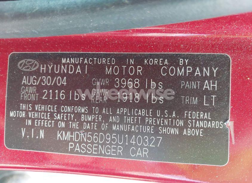 Photo 9 of 2005 Hyundai Elantra GLS/GT (VIN KMHDN56D95U140327)