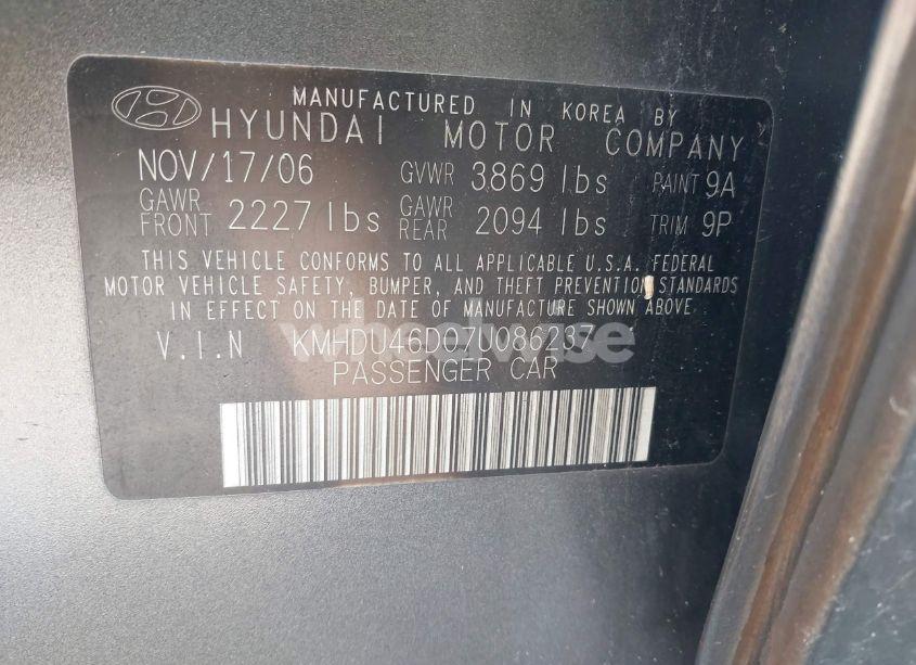 Photo 9 of 2007 Hyundai Elantra GLS/LIMITED/SE (VIN KMHDU46D07U086237)