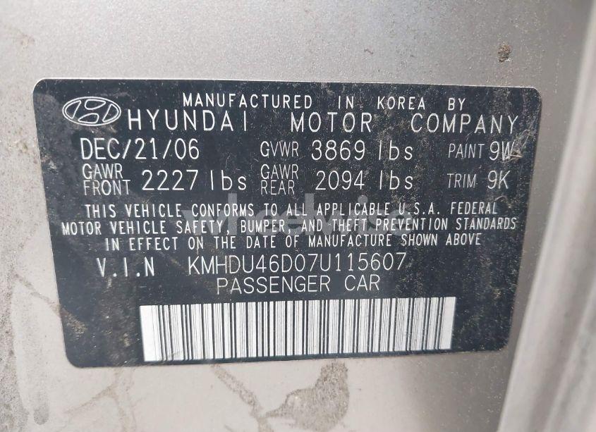 Photo 9 of 2007 Hyundai Elantra GLS/LIMITED/SE (VIN KMHDU46D07U115607)
