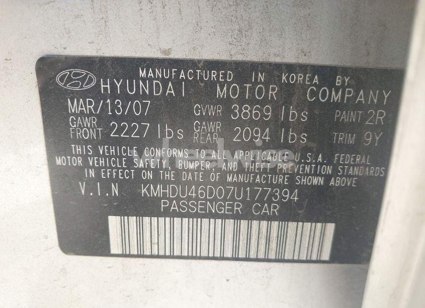 Photo 9 of 2007 Hyundai Elantra GLS/LIMITED/SE (VIN KMHDU46D07U177394)