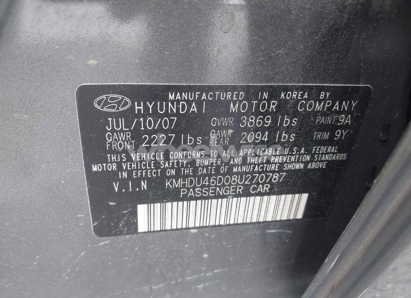 Photo 9 of 2008 Hyundai Elantra GLS/SE (VIN KMHDU46D08U270787)