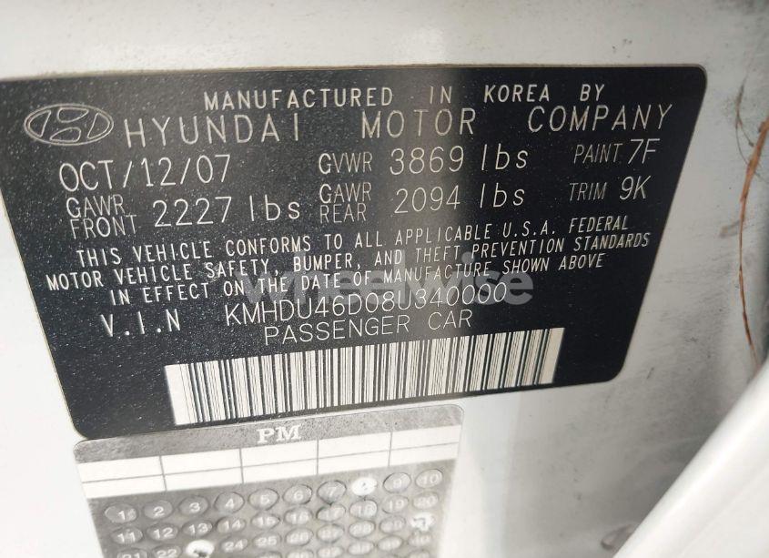 Photo 9 of 2008 Hyundai Elantra GLS/SE (VIN KMHDU46D08U340000)