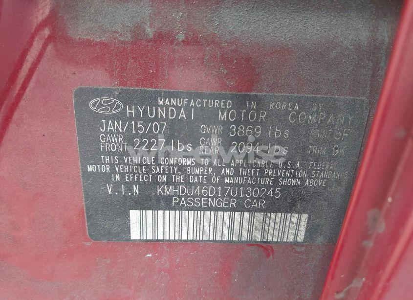 Photo 9 of 2007 Hyundai Elantra GLS/LIMITED/SE (VIN KMHDU46D17U130245)