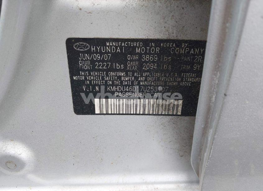 Photo 9 of 2007 Hyundai Elantra GLS/LIMITED/SE (VIN KMHDU46D17U253107)